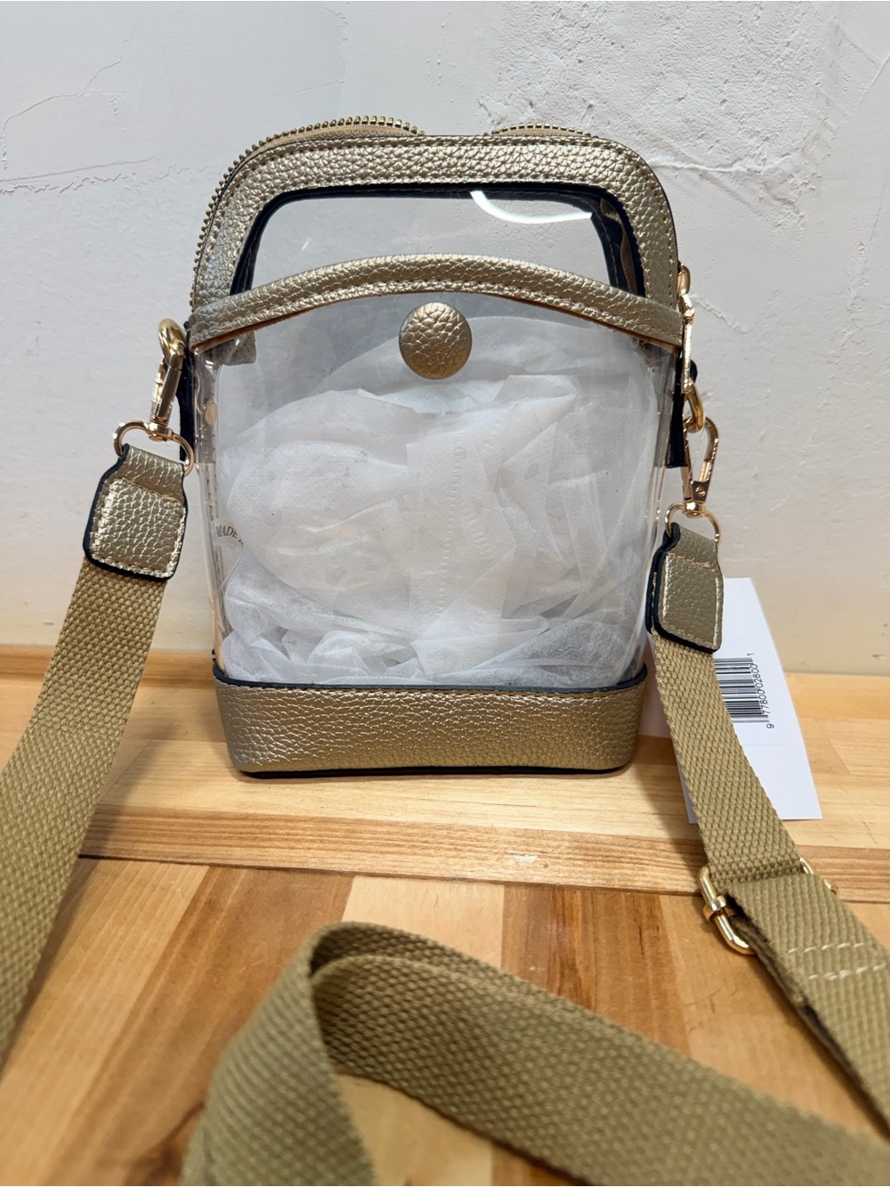 Clear Crossbody Bag with Gold Trim - Women's Shoulder Purse - Picture 4 of 7
